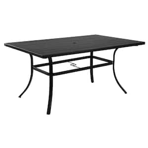 66 in. L x 37 in. W Cast Aluminum Rectangle Outdoor Dining Table Patio Bistro Table with Umbrella Hole
