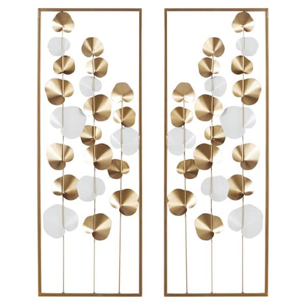 Metal Gold Tall Cut-Out Leaf Wall Decor with Gold Frame (Set of 2)