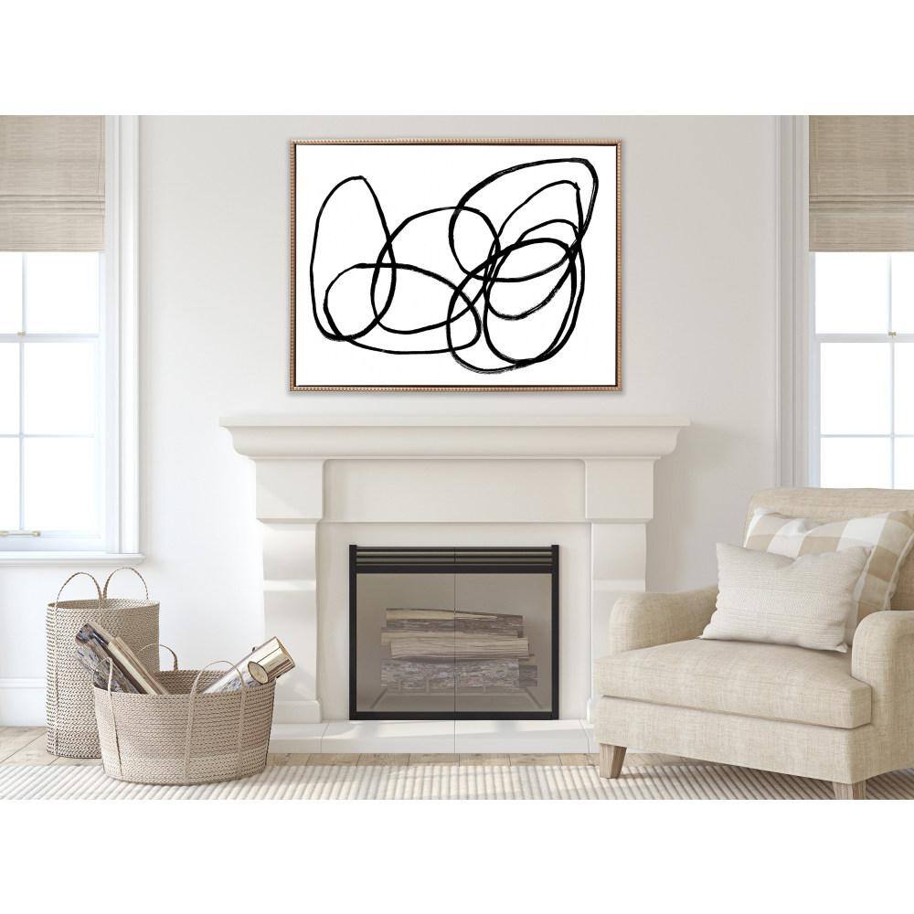 Gold Framed Black and White Abstract Canvas Wall Art, 31.5x41.5