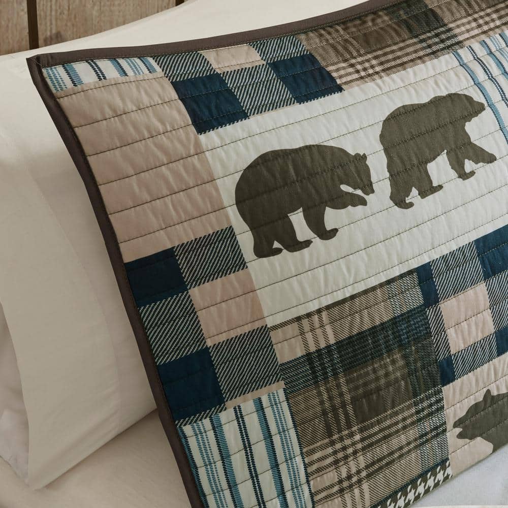 Brown and Blue Reversible Full Microfiber Quilt Set