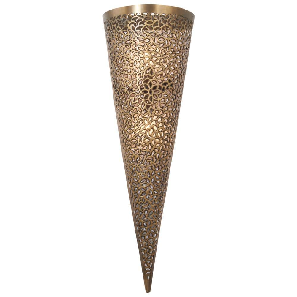 Moradabad 2-Light 30 in Gilded Brass Wall Sconce with Hand-Pierced Metal Sh