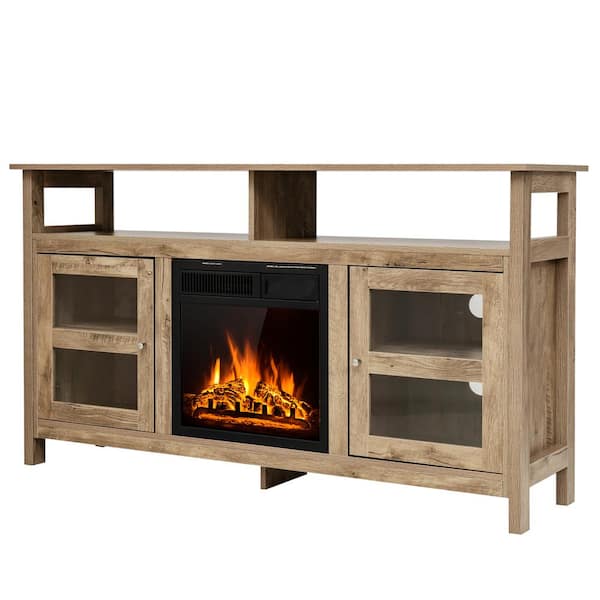 Gymax 58'' Fireplace TV Stand W/18'' 1500W Electric Fireplace up to 65'' Grey