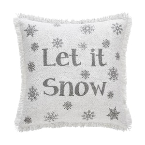 Yuletide Antique White Silver Gray 12 in. x 12 in. Burlap Let It Snow Throw Pillow