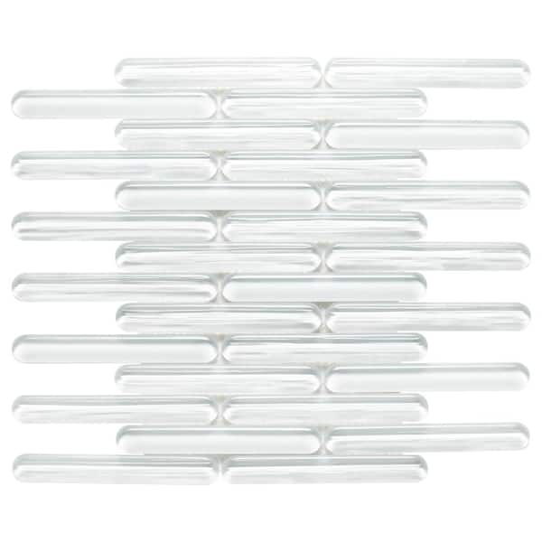 Ivy Hill Tile Reed Super White 4 in. x 0.31 in. Polished Glass Wall Mosaic Tile Sample