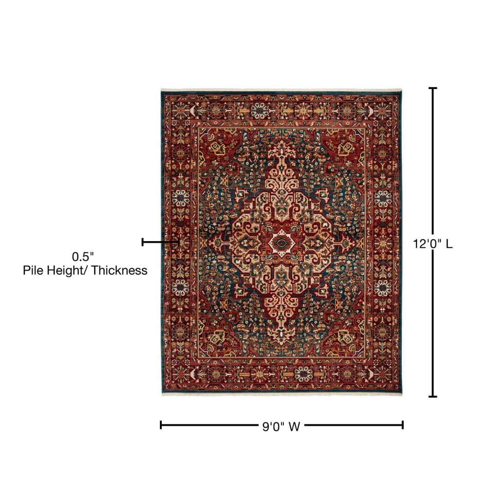 Kashan Blue and Red 9' x 12' Floral Synthetic Area Rug