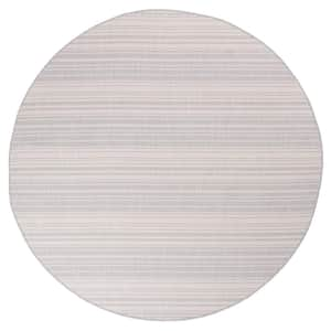 7' Round Gray White Waikiki Modern Stripe Indoor Outdoor Area Rug