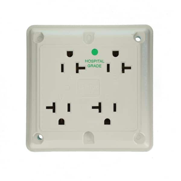 20 Amp 125 V Hospital Grade Quadplex Outlet/Receptacle, White (1-Pack) 21254-HW