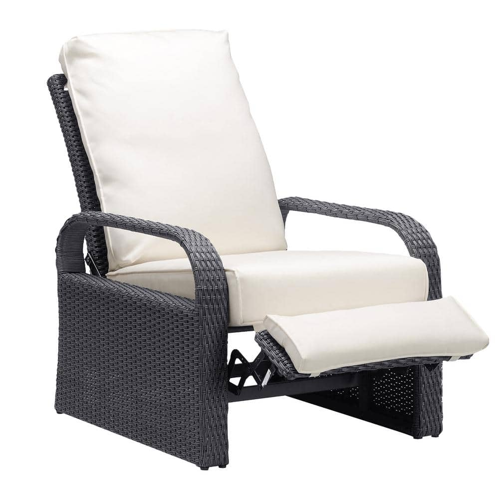 Itopfox Adjustable Aluminum Frame Grey Wicker Chaise Lounge Chair With Beige Cushion H Sx Ot