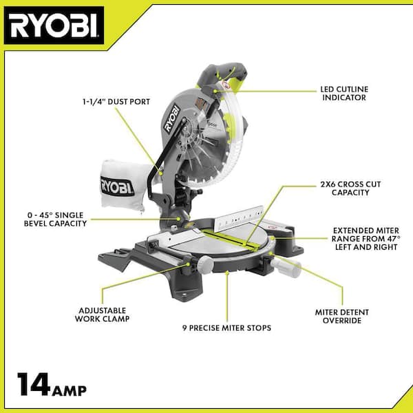 RYOBI TS1346 14 Amp Corded 10 in. Compound Miter Saw with LED Cutline Indicator - 3