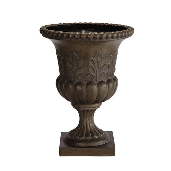 Home Decorators Collection Acanthus 22.5 in. W x 30 in. H Brown Stone Urn Planter