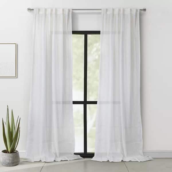 Habitat Alicante White Polyester 52 in. W x 95 in. L Tone on Tone Dual Header in.door Sheer Curtain. (Sin.gle Panel)
