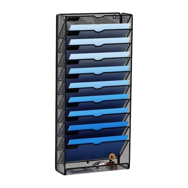 25 in. H x 12.6 in. W Black Metal Hanging Wall Mounted Magazine