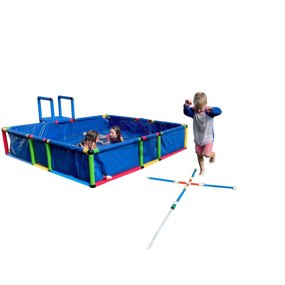 Funphix Buildable Blue Plastic Swimming Pool with Safety Steps