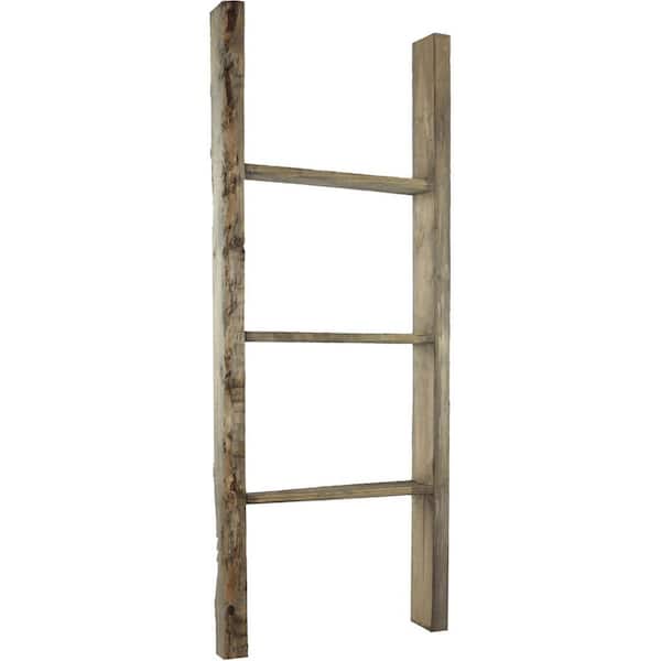 Ekena Millwork 19 in. x 48 in. x 3 1/2 in. Barnwood Decor Collection Pebble Grey Vintage Farmhouse 3-Rung Ladder