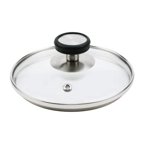 Universal Tempered Glass Pot Lid 1-Piece Clear Glass Stainless Steel Insulated Handle Steam Vent Set with Sponge