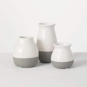 5.5 in., 4.5 in. and 3 in. Two-Tone White & Gray Petite Ceramic Vase (Set of 3)