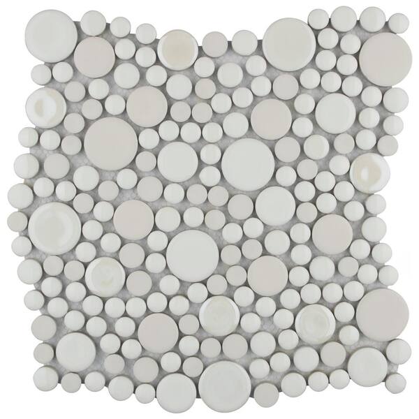 Merola Tile Cosmo Bubble White 11-1/4 in. x 12 in. x 8 mm Porcelain Mosaic Tile