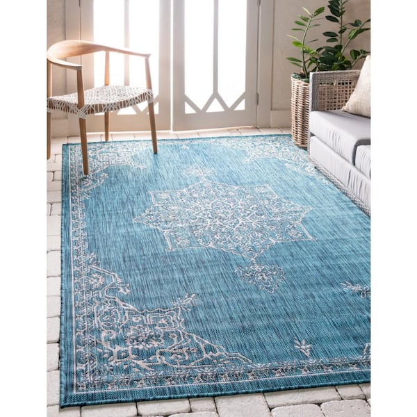 Teal Antique Outdoor 9 ft. x 12 ft. Area Rug