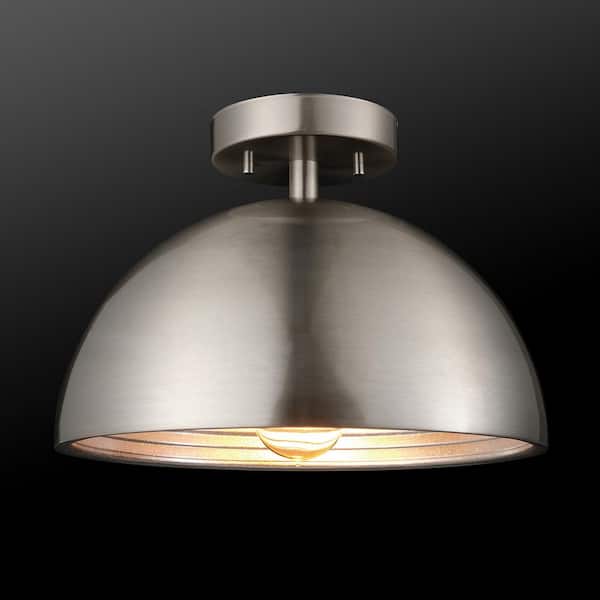 Rachelle 11.8 in. 1-Light Brushed Nickel Semi-Flush Mount with Ribbed Interior, Vintage Incandescent Bulb Included