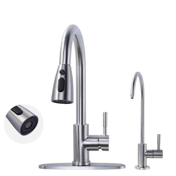 AVITAS Single Handle Pull Down Sprayer Kitchen Faucet with Drinking Water Faucet in Stainless Steel Brushed Nickel