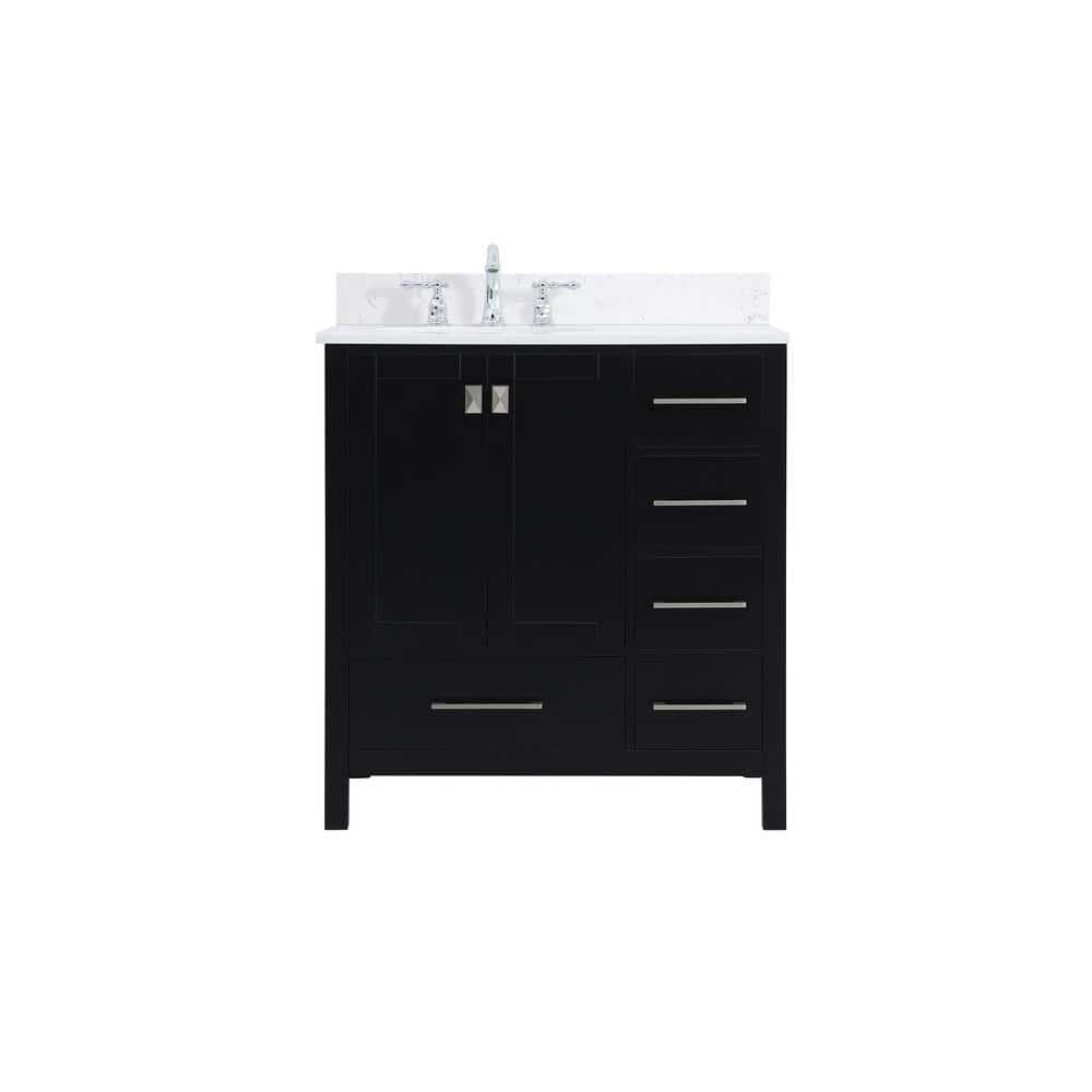 32 in. W Single Bath Vanity in Black with Engineered Stone Vanity Top in Ca