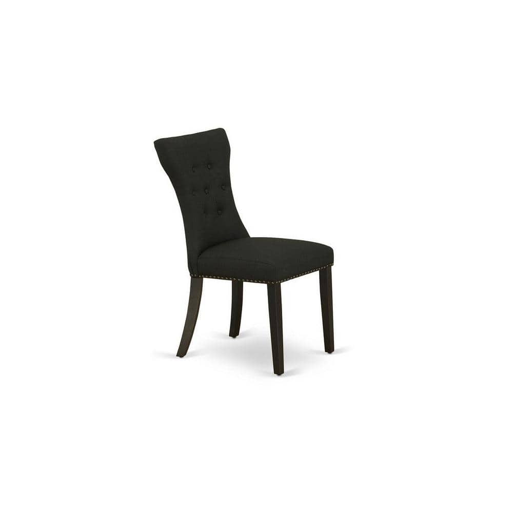 Elegant Tufted Black Linen and Rubber Wood 5-Piece Dining Set