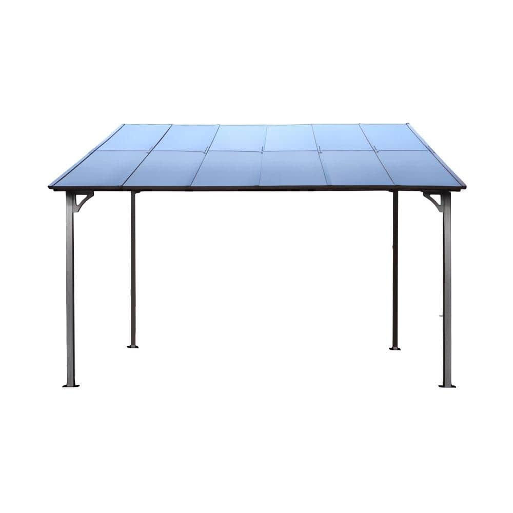 10 ft. x 12 ft. Outdoor Grey Pergola Gazebo, Wall-Mounted Lean to Metal Awn