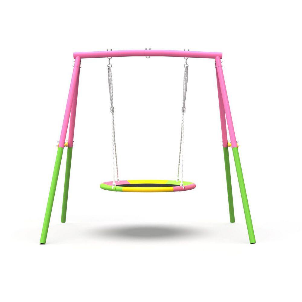 Flying Saucer Swing Set with Heavy Duty A-Frame Metal Swing Stand, Full Steel, for Kids, Backyard, Playground, Outdoor price history on PriceWatchPro