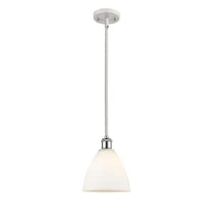 Bristol Glass 60-Watt 1 Light White and Polished Chrome Shaded Mini Pendant Light with Frosted glass Frosted Glass Shade
