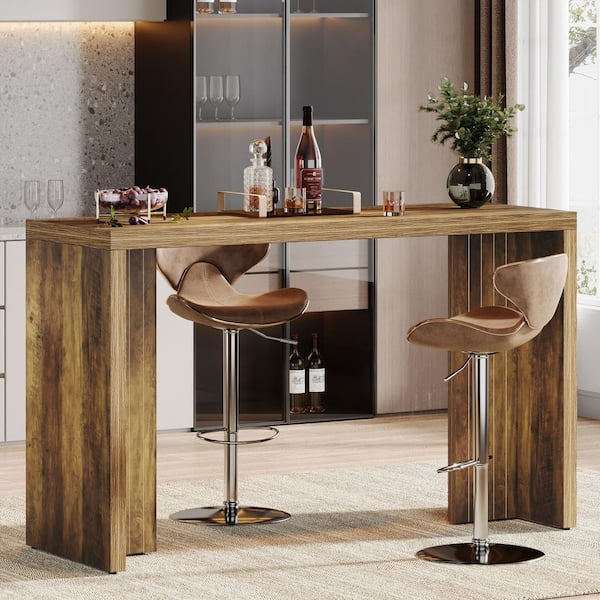 Adan 36.02 in. H Rectangle Brown Mini Modern Freestanding Bar Table Unit Tabletop Home Kitchen Modern Simple
