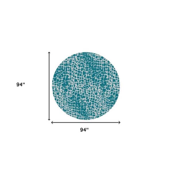 Teal Blue 8 ft. Round Woven Polypropylene Oval Indoor/Outdoor Area Rug