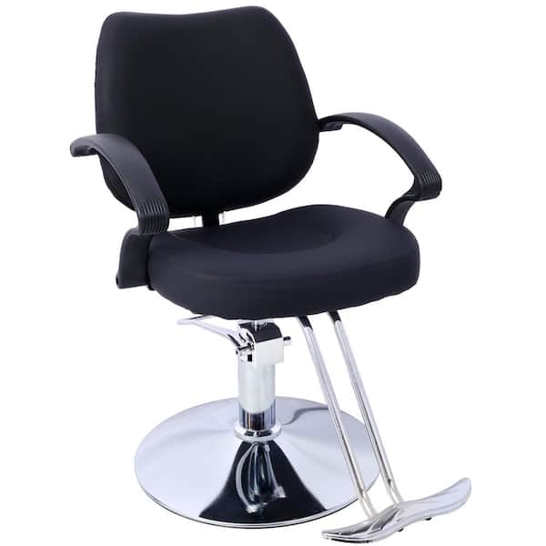 Faux Leather Adjustable Height Barber Chair Ergonomic Salon Chair Shampoo Barbering Chair in Black with Barber Cape