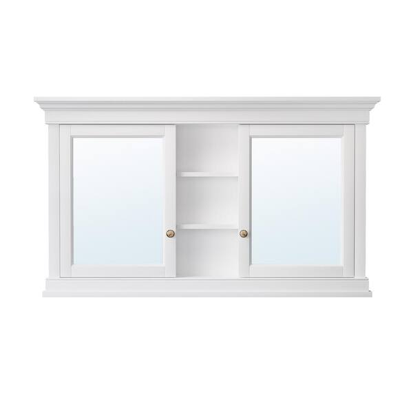 55 in. W x 32 in. H Rectangular Recessed Solid Wood Bathroom Medicine Cabinet with Mirror, Bi-View Glass Door Blum Hinge