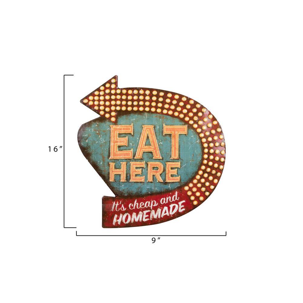 Vintage Multicolor Tin Eat Here Wall Decor Sign