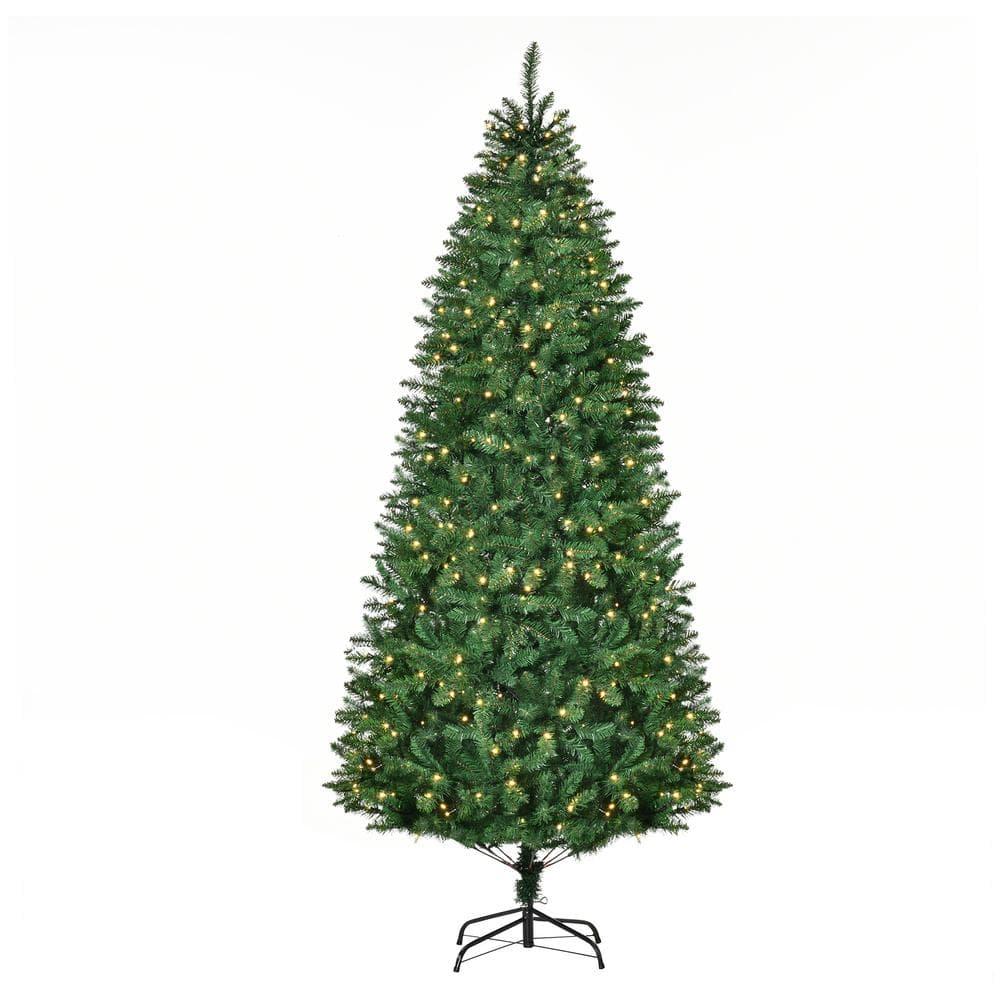 HOMCOM 7.5 ft. Pre-Lit Artificial Christmas Tree, Warm White LED Light ...