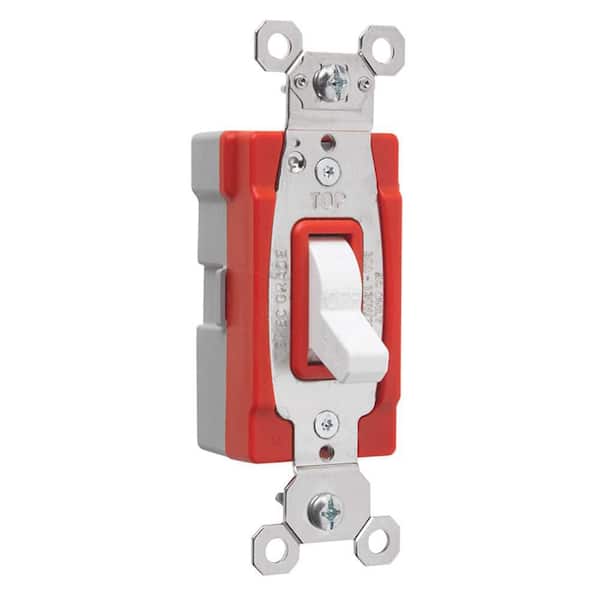 PlugTail 20 Amp Single Pole Industrial Extra-Heavy Duty Toggle Light Switch White