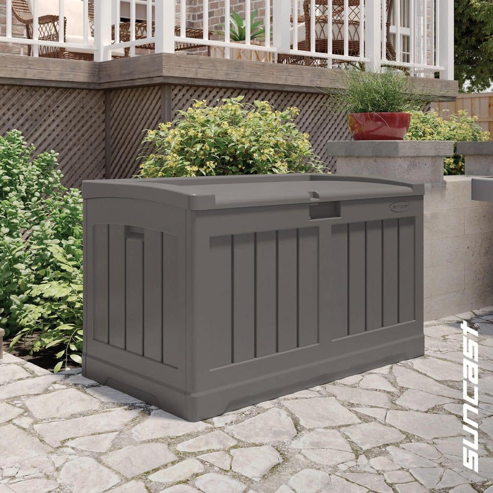 Grey Internet Box Suncast 50 Gal. Stoney Gray Weather Resistant Plastic Resin Deck Box ...