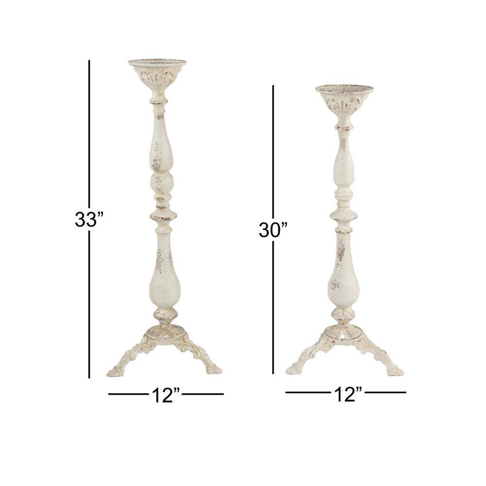 Tall Distressed White Iron Candle Lantern Set
