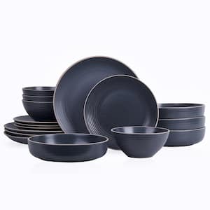 Stone + Lain Lauren 16-Piece Charcoal Round Stoneware Dinnerware (Service for 4)
