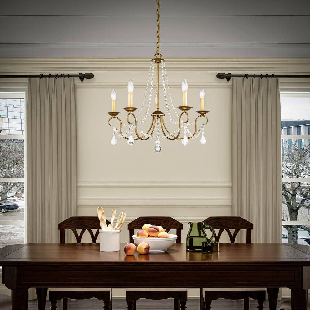 Antique Gold Leaf Mini Crystal 5-Light Chandelier