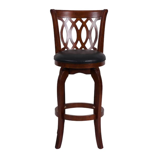 EVERGLADE HOME Canovia 43 in. Dark Cherry Full Back Wood Frame Swivel Bar Stool with Faux Leather Seat