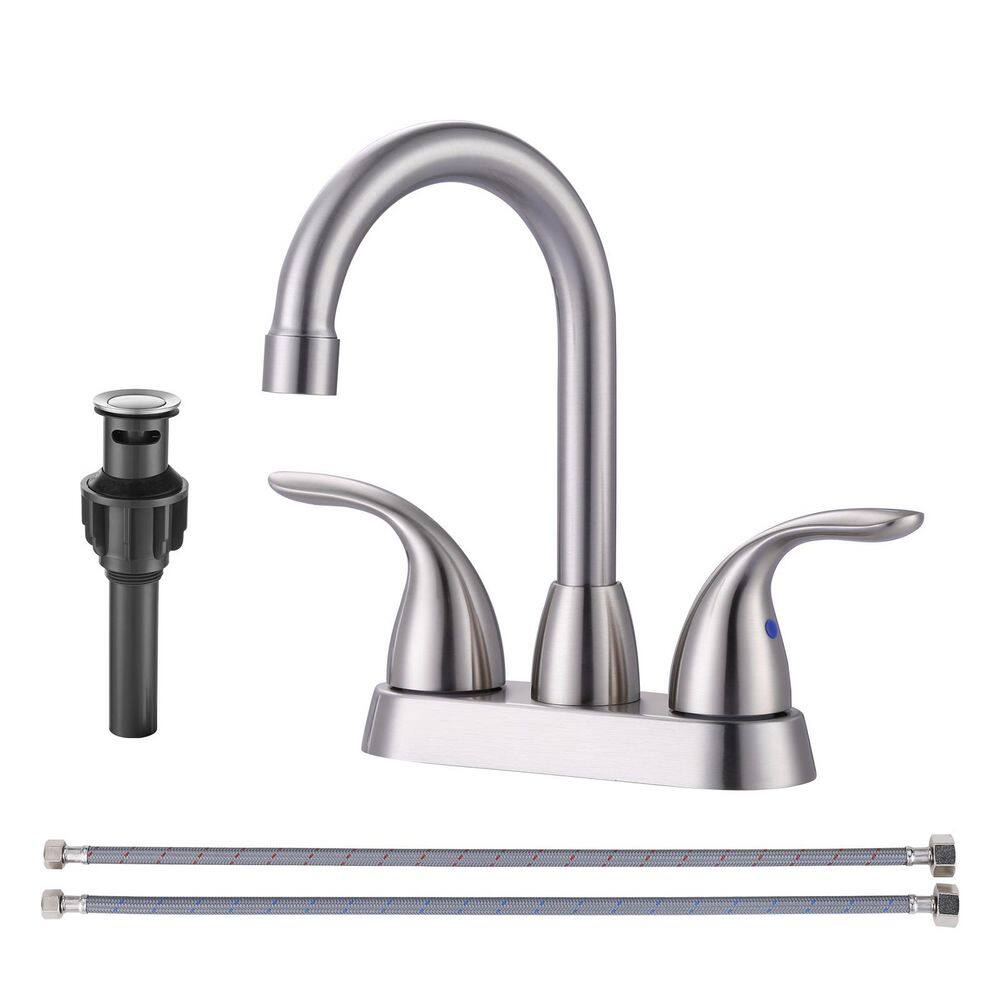 4 in. Centerset Double Handle Bathroom Faucet with Pop-Up Drain in Brushed Nickel price history on PriceWatchPro