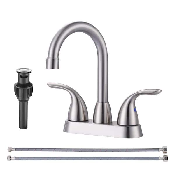 ALEASHA 4 in. Centerset Double Handle Bathroom Faucet with Pop-Up Drain in Brushed Nickel