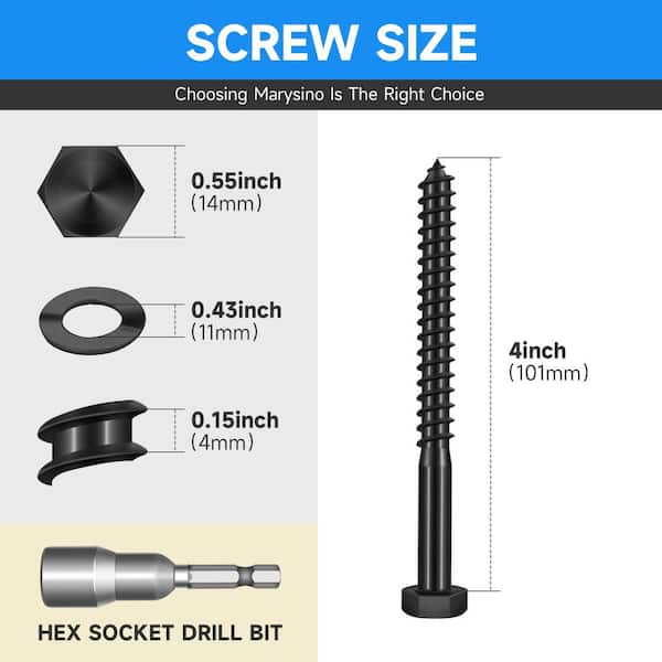 3/8 in. x 4 in. Black Oxide Stainless Steel Hex Button Head Lag Screw (8-Pack)