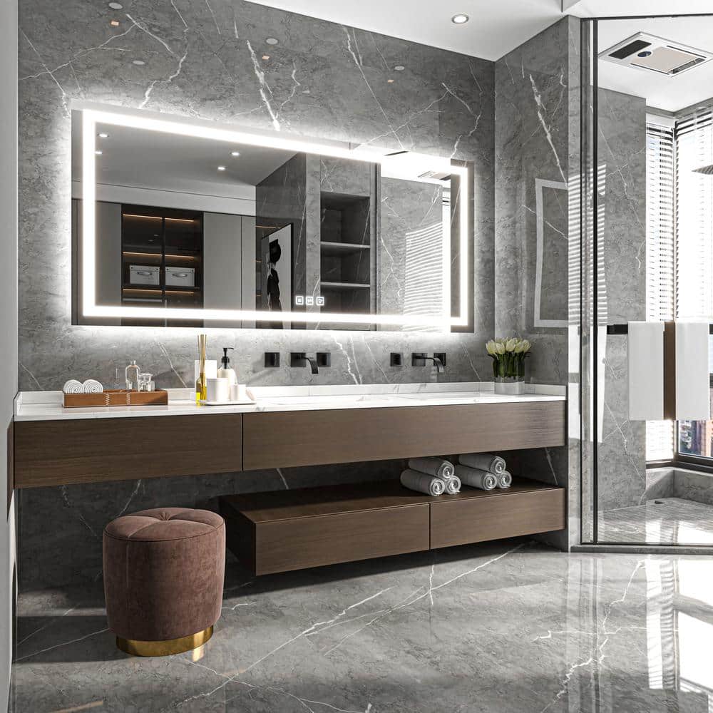 Rectangular Frameless LED Light Anti-Fog Bathroom Vanity Mirror