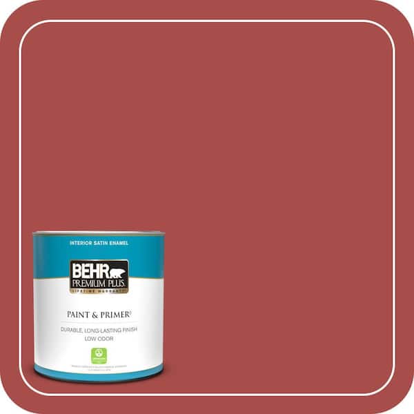 BEHR PREMIUM PLUS 1 qt. Home Decorators Collection #HDC-CL-09 Persimmon Red Satin Enamel Low Odor Interior Paint & Primer
