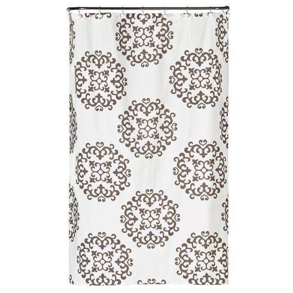 Saturday Knight 72 in. White Damask Fabric Shower Curtain