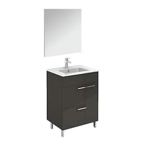 Elegance 23.6 in. W x 18.0 in. D x 33.0 in. H Bath Vanity in Anthracite with Ceramic Vanity Top in White with Mirror