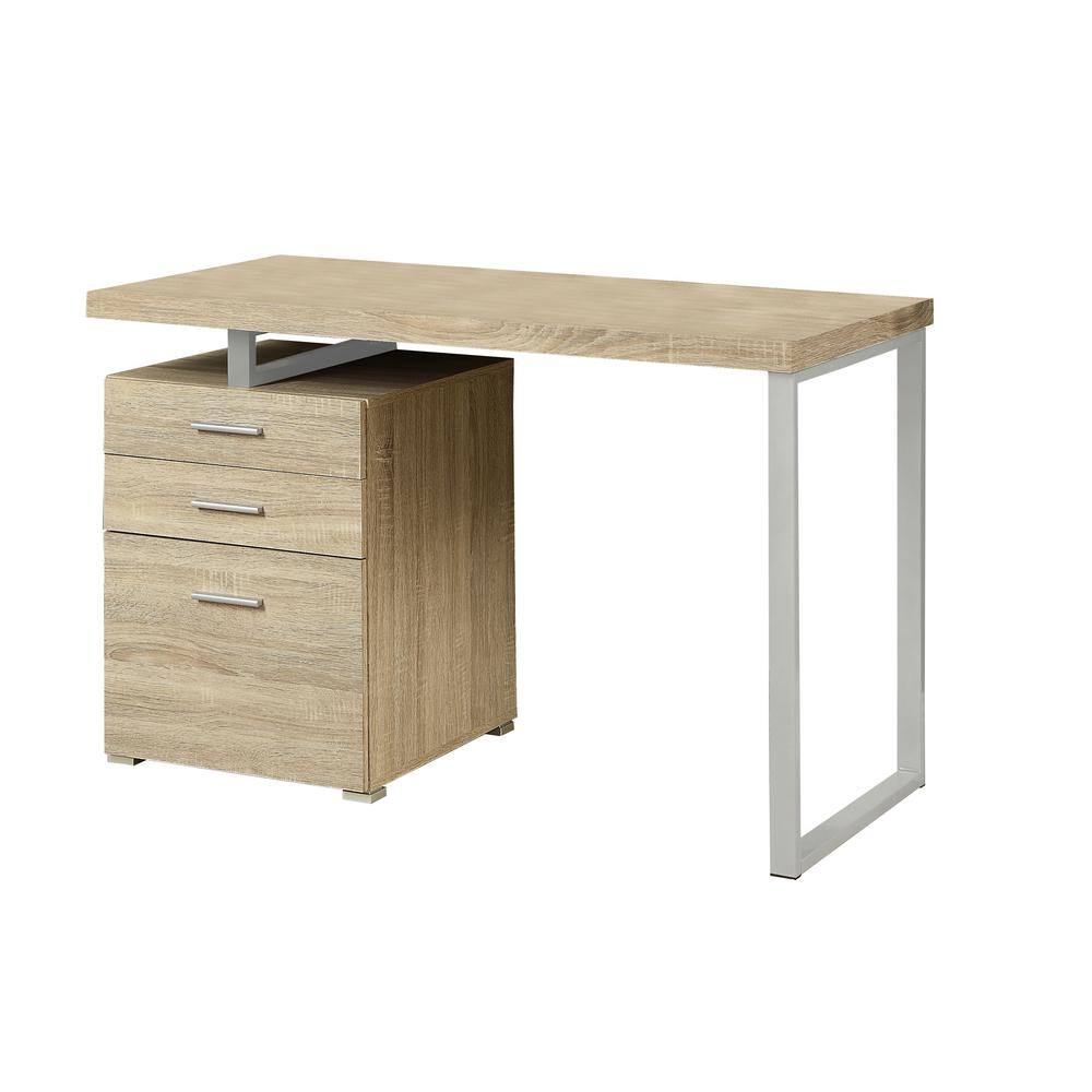 Desk 48 in. Rectangular Natural Finish with Silver Metal Computer Desk ...