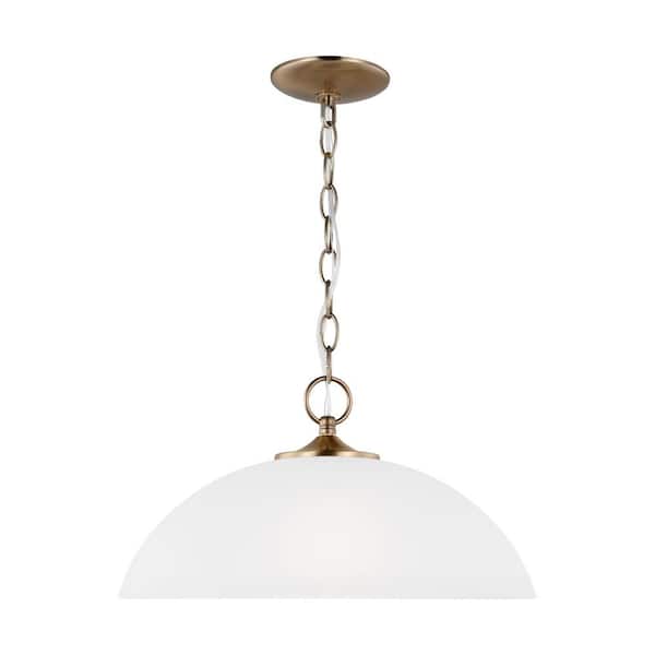 Generation Lighting Geary 1-Light Satin Brass Shaded Hanging Ceiling Pendant with Satin Etched Glass Shade and LED Light Bulb